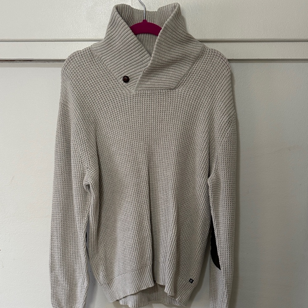 Chaps Shawl Collar Sweater Elbow Patches Beige Cotton Large L